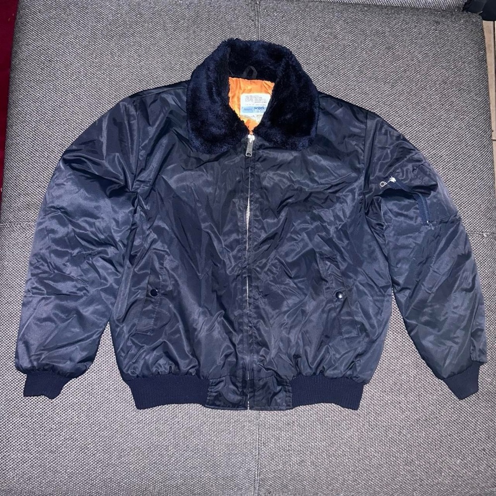 Vintage 1970s Sears Navy Blue Workwear Bomber Flight Jacket Large Made in Japan